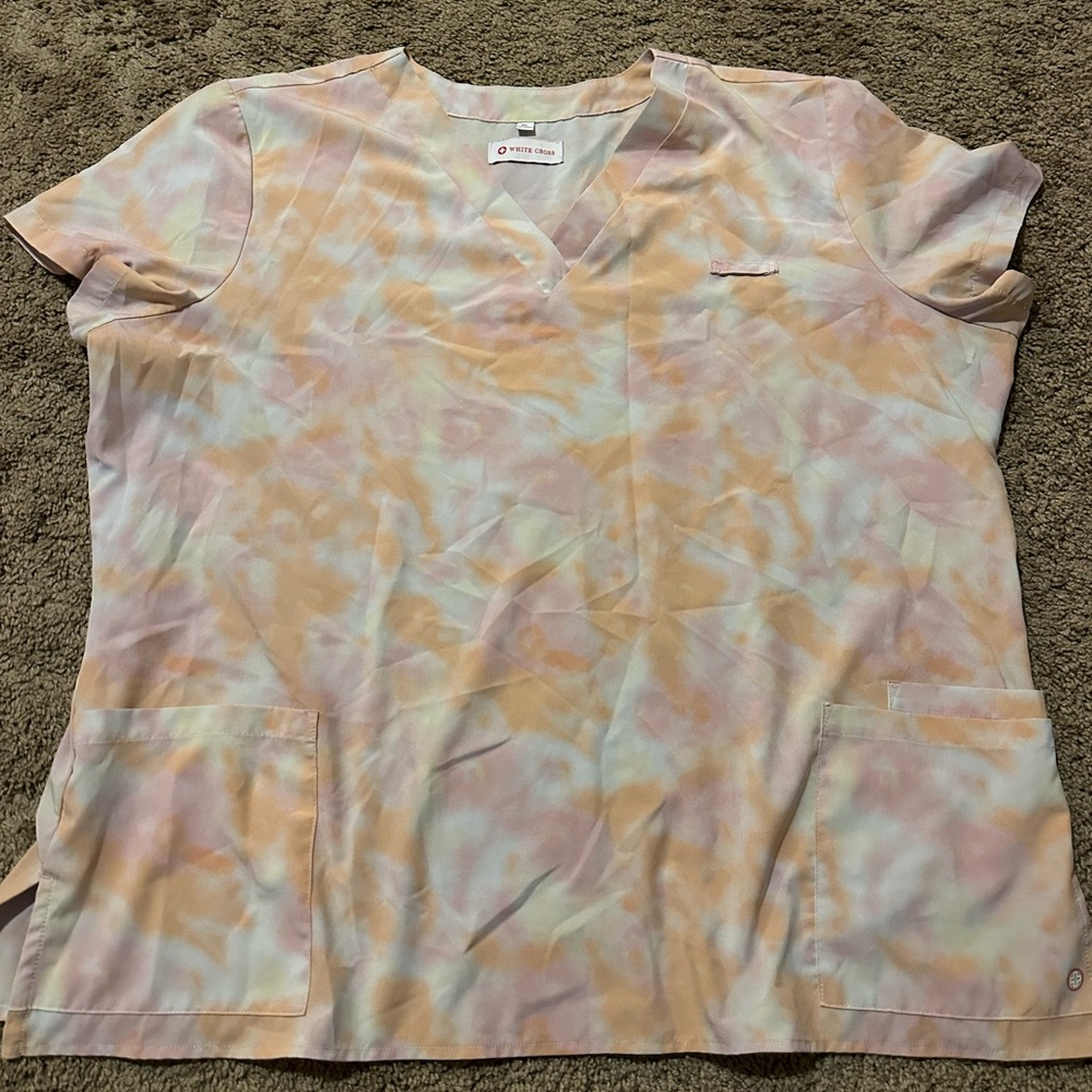 White Cross Pink and Orange Scrub Top